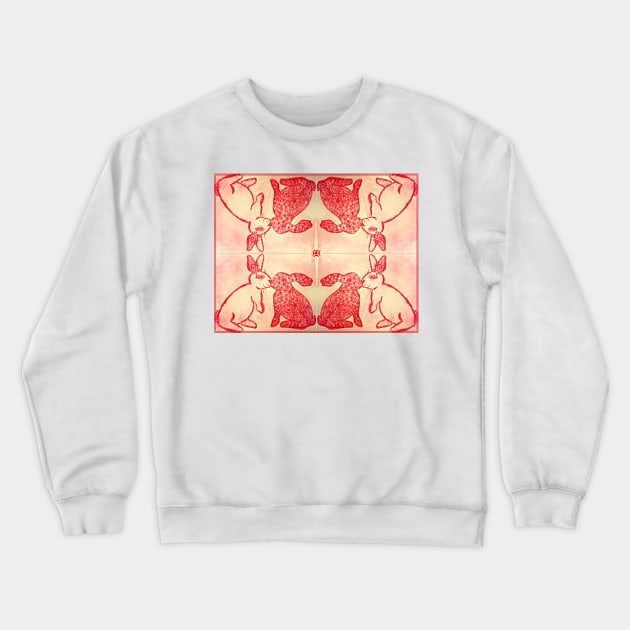 Kissing Red Rabbits Crewneck Sweatshirt by YollieBeeArt